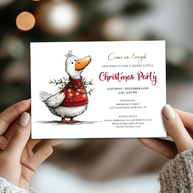 Invitation de Noël drôle et ludique de l'oie de de (Christmas Funny Silly Goose Playful Cartoon Invite)