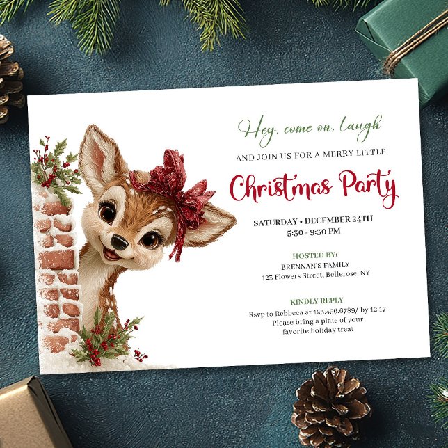 Invitation de Noël éditable avec bébé renne joueur (Playful baby reindeer editable Christmas invite)