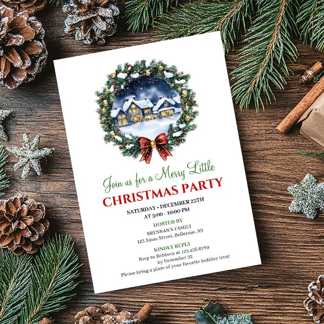 Invitation de Noël éditable pour une scène hiverna (Modern Cozy Winter Scene Editable Christmas Invite)