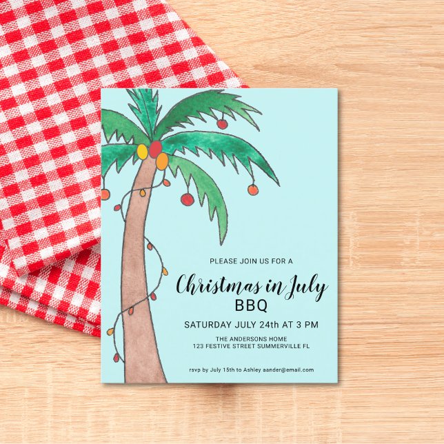 Invitation de Noël en juillet BBQ Budget Palmier (Créateur téléchargé)