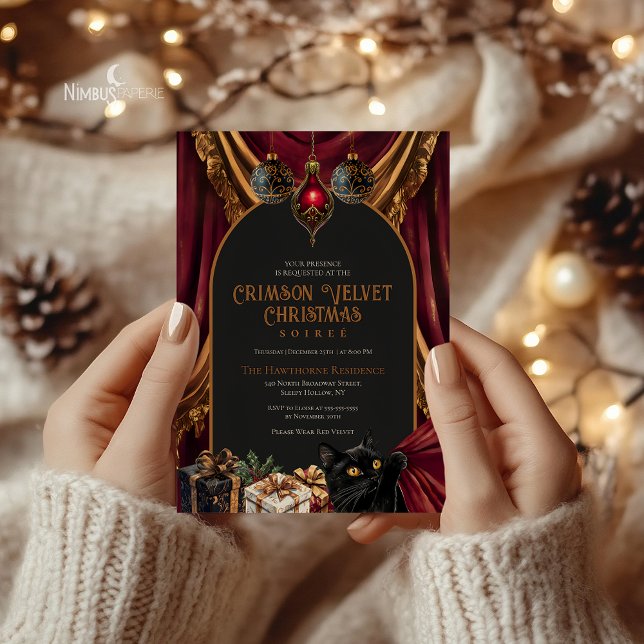 Invitation de Noël en velours rouge Dark Academia (Créateur téléchargé)
