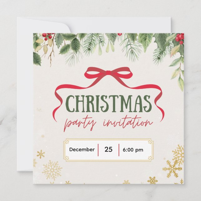 Invitation de Noël Festif Beige et Vert (Devant)