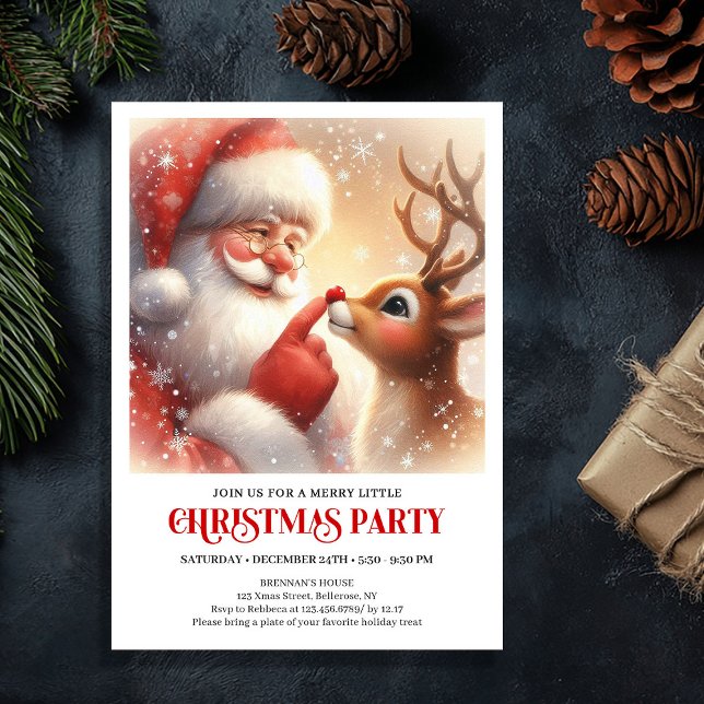 Invitation de Noël festive pour la famille avec le (Santa Rudolph Festive Family Christmas Invite)