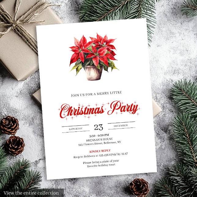 Invitation de Noël Fleurie Aquarelle Tendance pour (Trendy Watercolor Christmas Flowers Holiday Invitation)