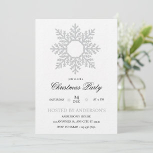 Invitation de Noël Flocon de Neige Argenté