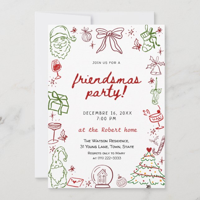 Invitation de Noël Friendsmas dessinée à la main (Devant)