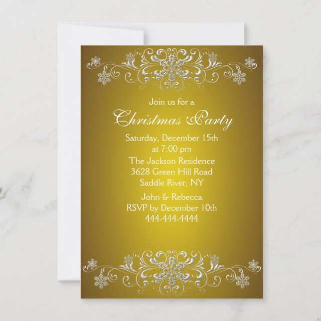Invitation de Noël Gold & White Snowflake (Devant)