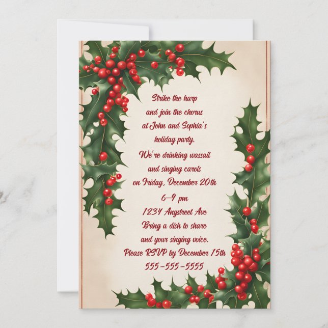 Invitation de Noël Holly Corners (Devant)