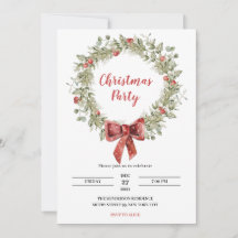 Invitation de Noël Holly Wreath Ruban
