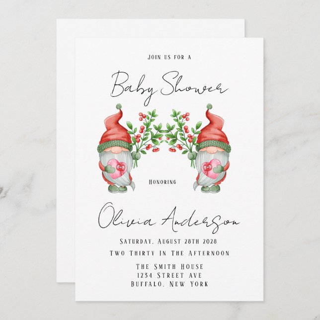 Invitation de Noël mignonne Gnome Baby shower (Devant / Derrière)