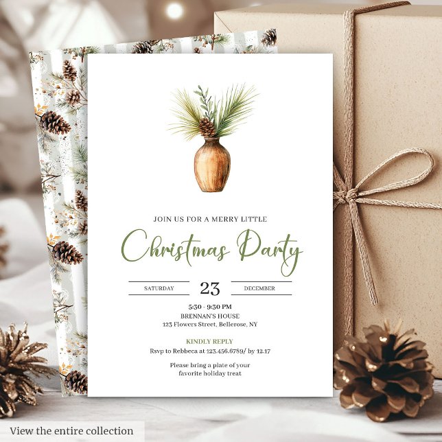 Invitation de Noël minimaliste boho aquarelle (Minimalist Boho Earthy Watercolor Christmas Invite)