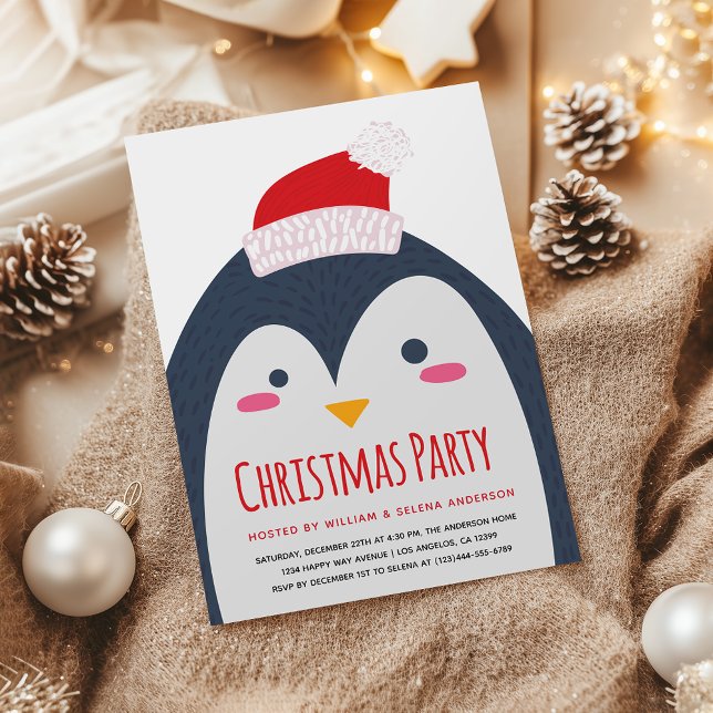 Invitation de Noël minimaliste mignonne pingouin (Créateur téléchargé)