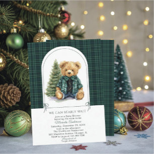 Invitation de Noël ourson en aquarelle hiver
