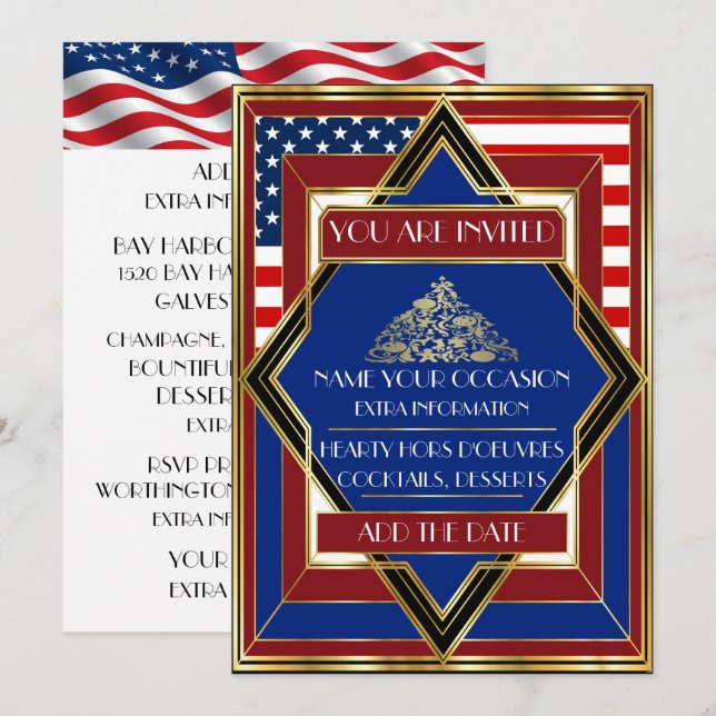 Invitation de Noël Patriotic Deco USA (Devant / Derrière)