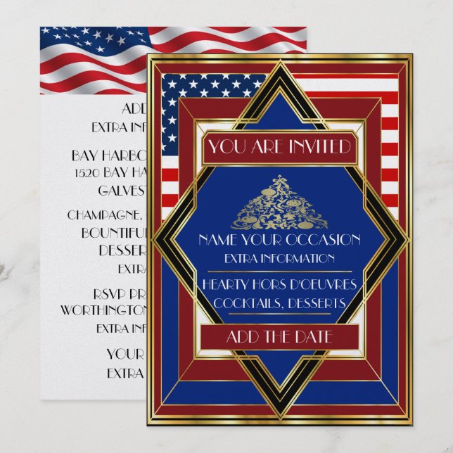 Invitation de Noël Patriotic Deco USA (Devant / Derrière)