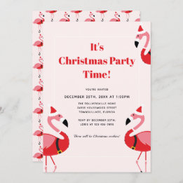 Invitation de Noël Père Noël Flamant rose rose