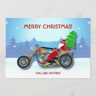 Invitation de Noël Père Noël Riding Chopper