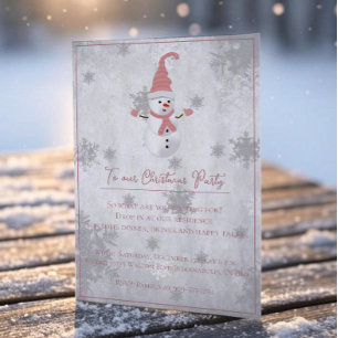Invitation de Noël Pink Cute Snowman