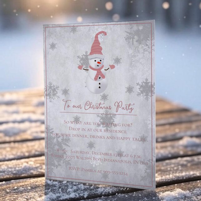 Invitation de Noël Pink Cute Snowman (Pink Cute Snowman Christmas Party Invitation)