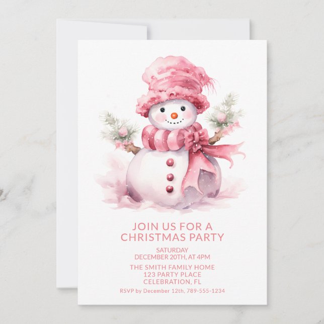 Invitation de Noël Pink Snowman (Devant)