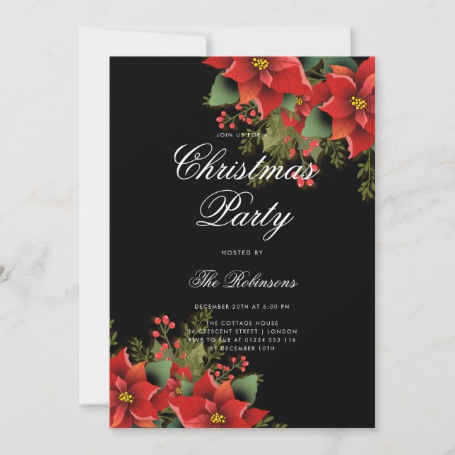 Invitation de Noël Poinsettia Programme et menu No (Devant)