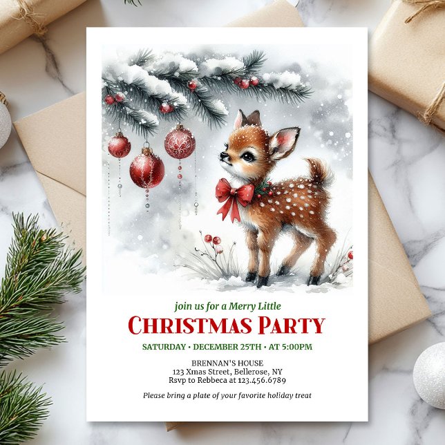 Invitation de Noël pour enfants avec cerfs mignons (Cozy woodland deer Christmas kids invite printable card)