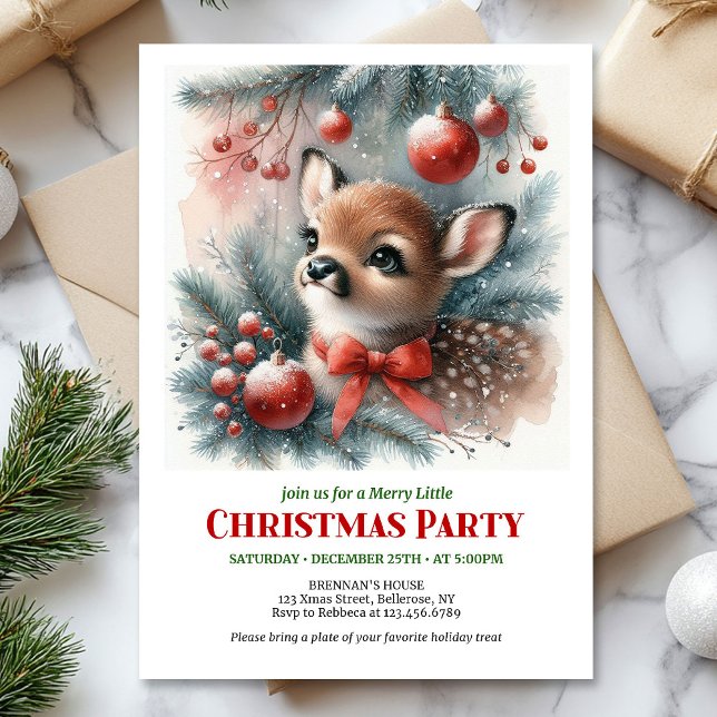 Invitation de Noël pour enfants avec des cerfs joy (Joyful woodland deer Christmas kids invite printable editable card)
