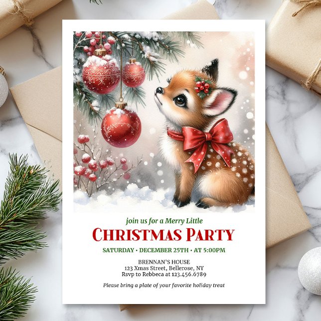 Invitation de Noël pour enfants avec un bébé cerf  (Festive baby deer Christmas kids invite printable download)