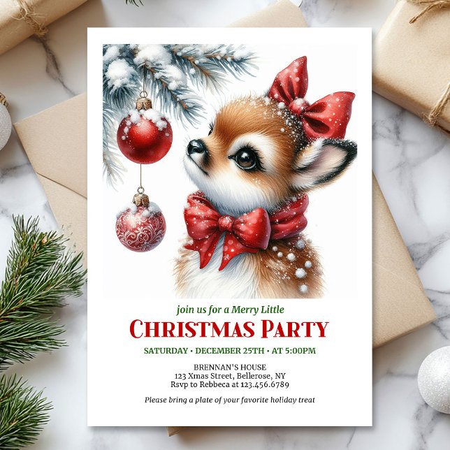 Invitation de Noël pour enfants avec un bébé cerf  (Festive baby deer Christmas kids invite editable template)