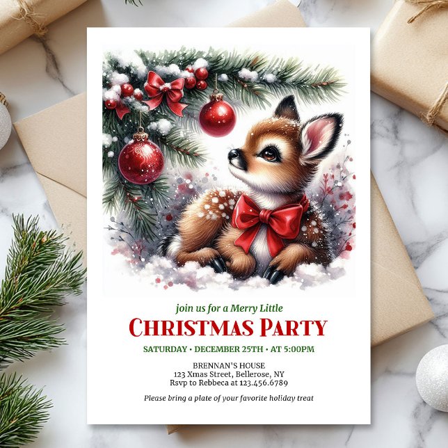 Invitation de Noël pour enfants éditable avec un b (Sweet baby fawn Christmas kids invitation editable template)