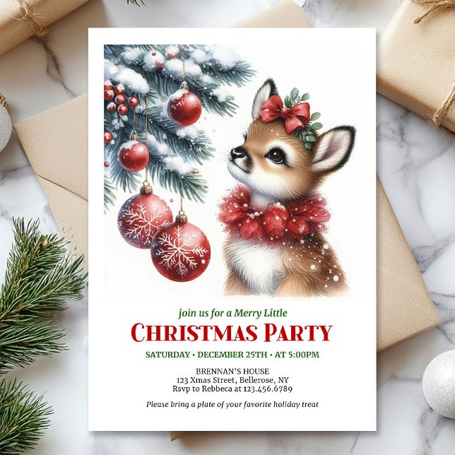 Invitation de Noël pour enfants forêt enneigée ser (Serene snowy forest Christmas kids invitation printable)