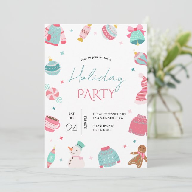 Invitation de Noël rose et sarcelle (Debout devant)
