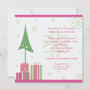 Invitation de Noël rose et vert