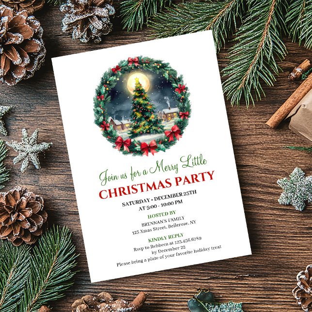 Invitation de Noël Scène hivernale fantaisiste et  (Whimsical Cozy Winter Scene Christmas Invitation)