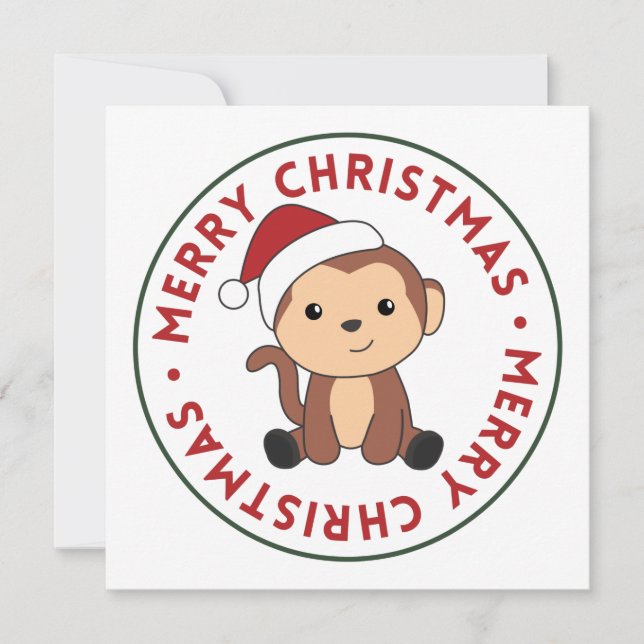 Invitation de Noël singe neige hiver Animaux Singe (Devant)