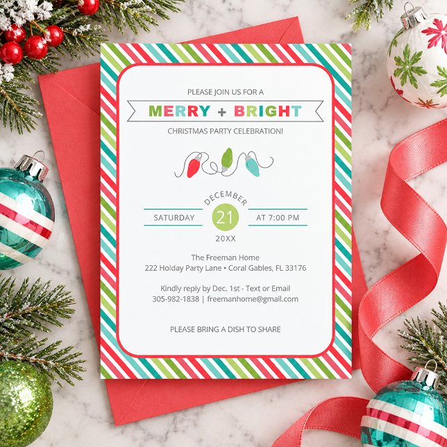 Invitation de Noël Striped Merry + Bright (Merry & Bright Invitation)