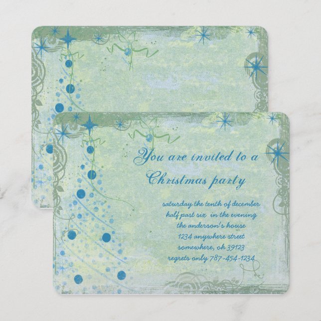 Invitation de Noël Tree Blues Grunge Party (Devant / Derrière)