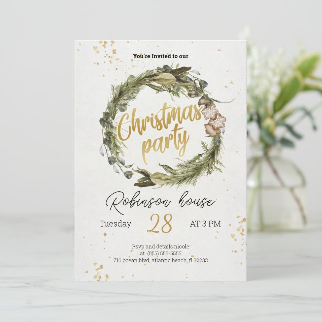 Invitation de Noël Tree Wreath Party (Debout devant)