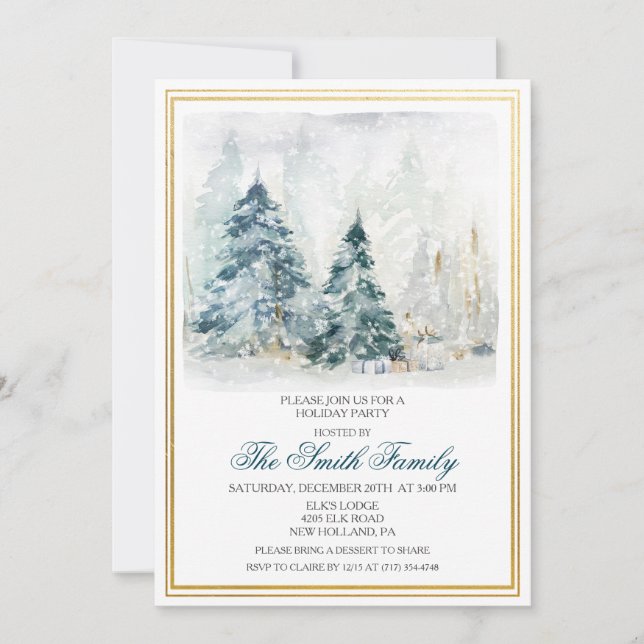 Invitation de Noël vacances d'hiver aquarelle (Devant)