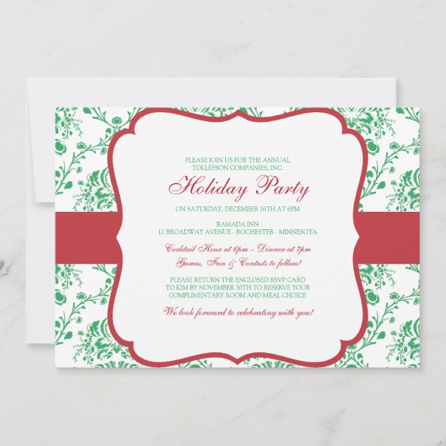 Invitation de Noël victorienne en damas (Devant)