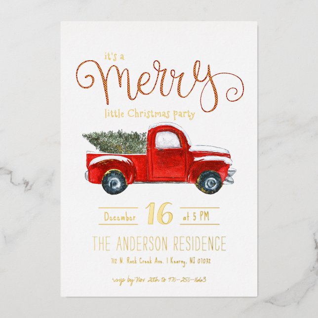 Invitation de Noël vintage Camion Rouge (Recto)
