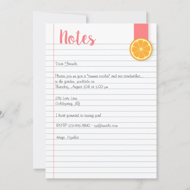 Invitation de note d'été (Devant)