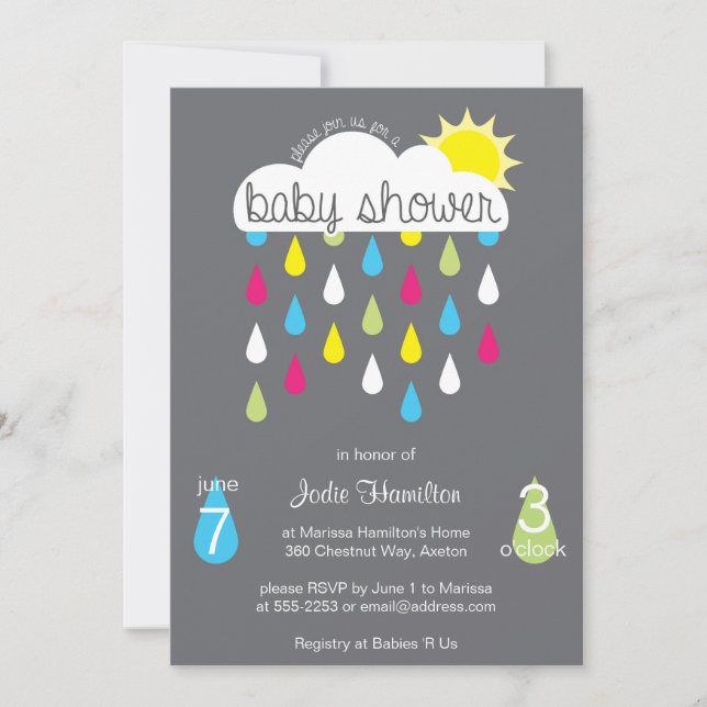 Invitation de nuage de pluie de baby shower (Devant)