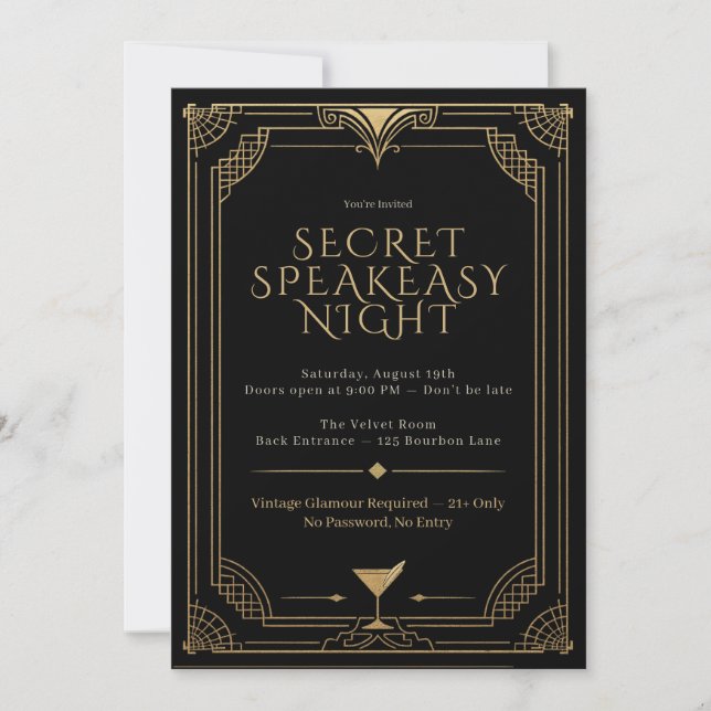 Invitation de nuit speakeasy secrète - Les Années  (Devant)