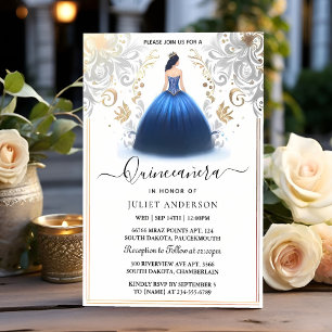 Invitation De Ombre Ice Sky Gold Royal Blue Quinceanera