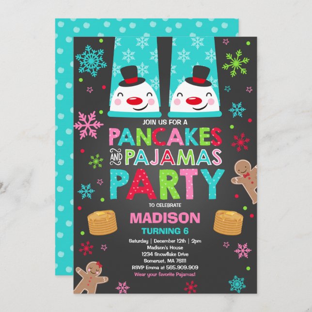 Invitation De Pancakes Et De Pajamas De Noël Père  (Devant / Derrière)
