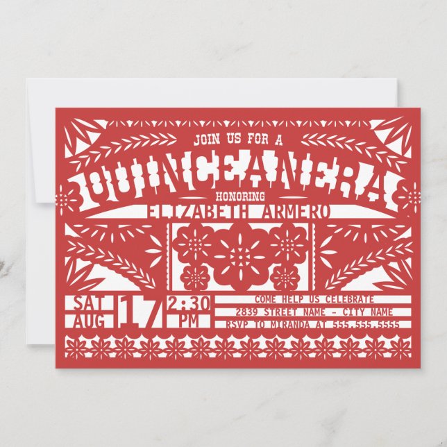 Invitation de Papel Picado Quinceañera (Devant)