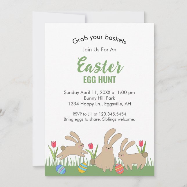 Invitation de Pâques avec des lapins amusants Chas (Devant)