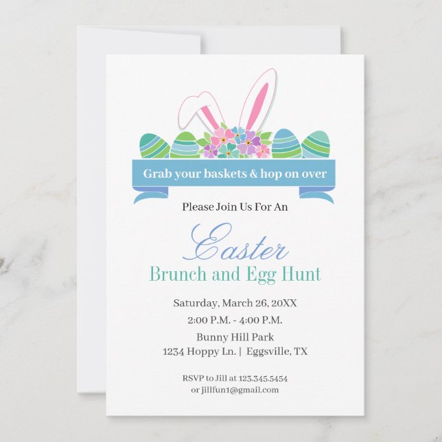 Invitation de Pâques Bunny Oreilles pour Brunch &  (Devant)