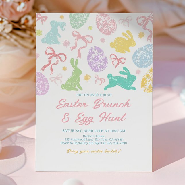 Invitation de Pâques de printemps, Lapin dessiné à (Créateur téléchargé)